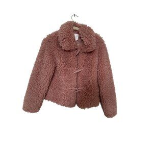 Lauren Conrad LC Faux Fur Teddy Jacket M Pink Mauve Plush Sherpa Barbiecore Y2K